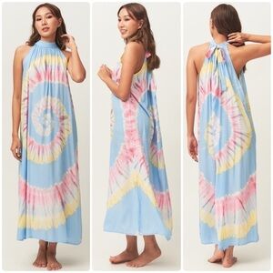 Fashion Ombre tie dyed maxi dress blue Onesize